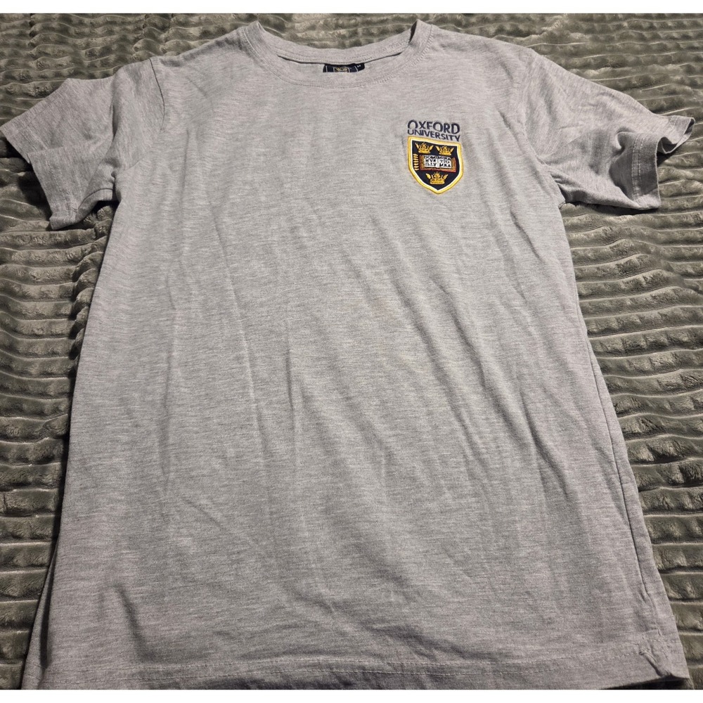 Oxford University Mens Gray Embroidered Crest Logo Crew Neck T-Shirt Size M